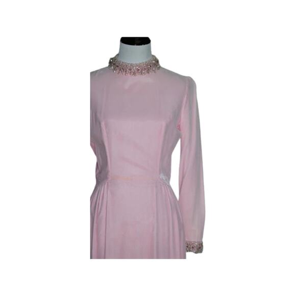 1960s Vintage Pink Velvet Gown with Embellished Details Small - Picture 2 of 12